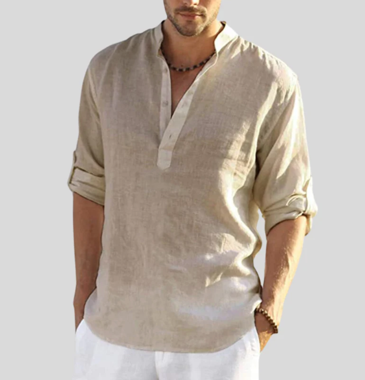 Men’s Casual Linen Henley Shirt