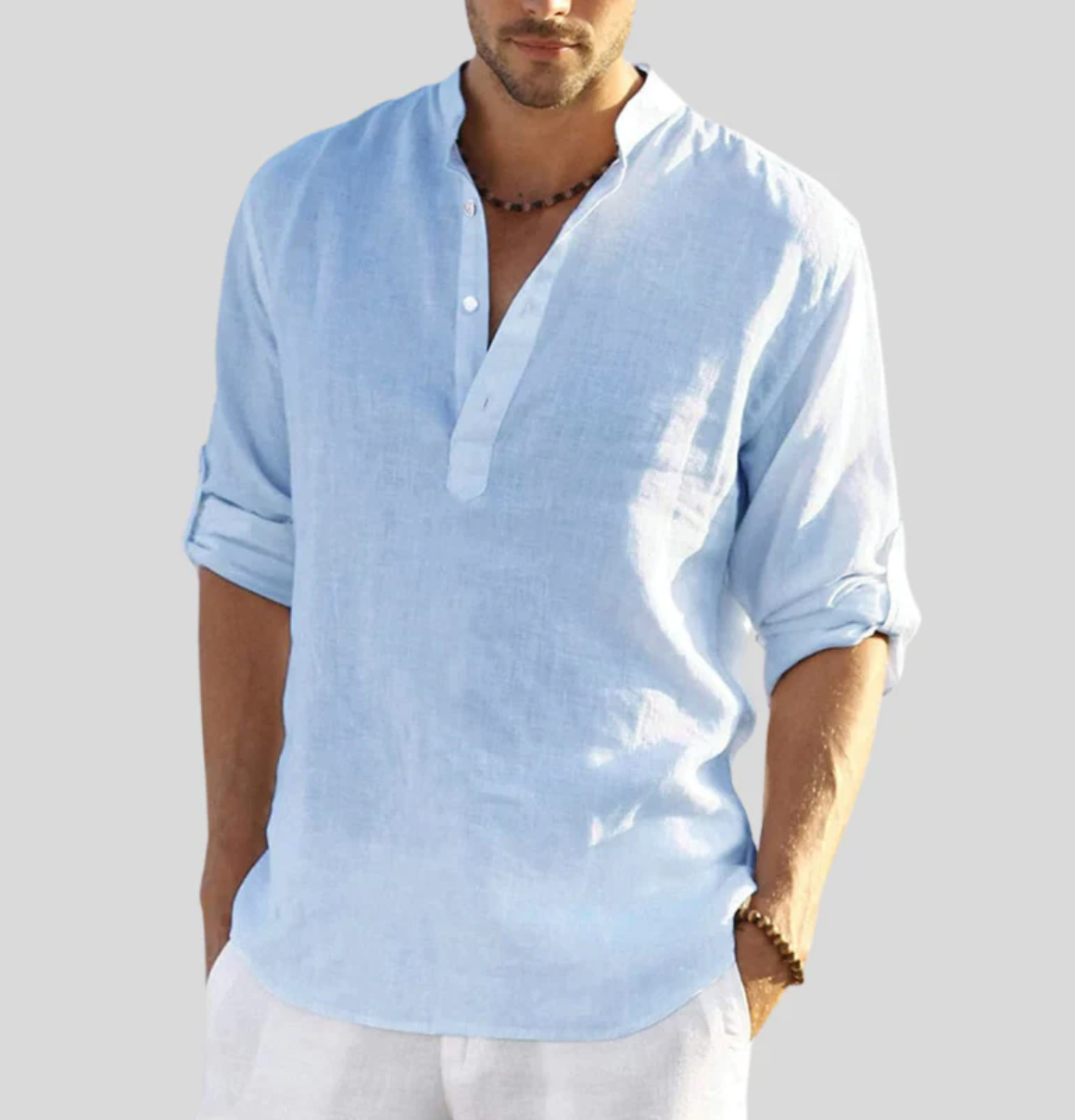 Men’s Casual Linen Henley Shirt