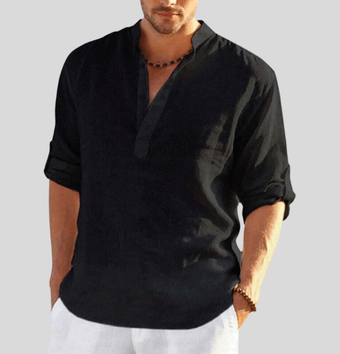 Men’s Casual Linen Henley Shirt