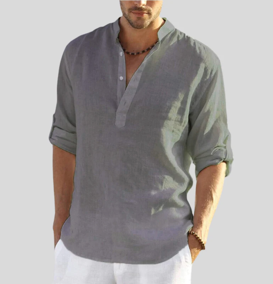 Men’s Casual Linen Henley Shirt