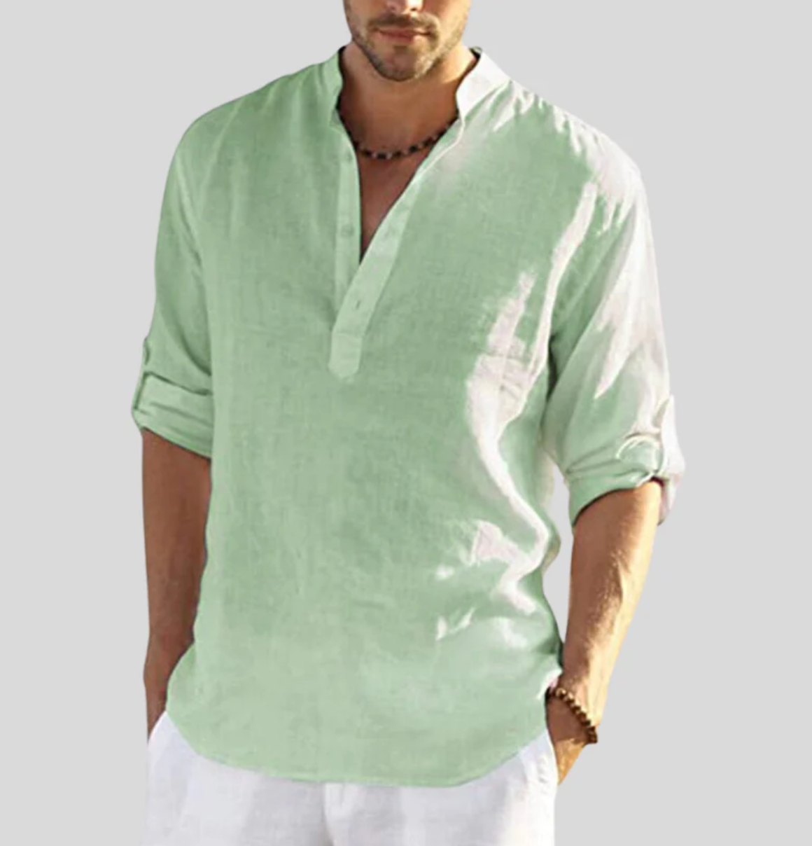 Men’s Casual Linen Henley Shirt