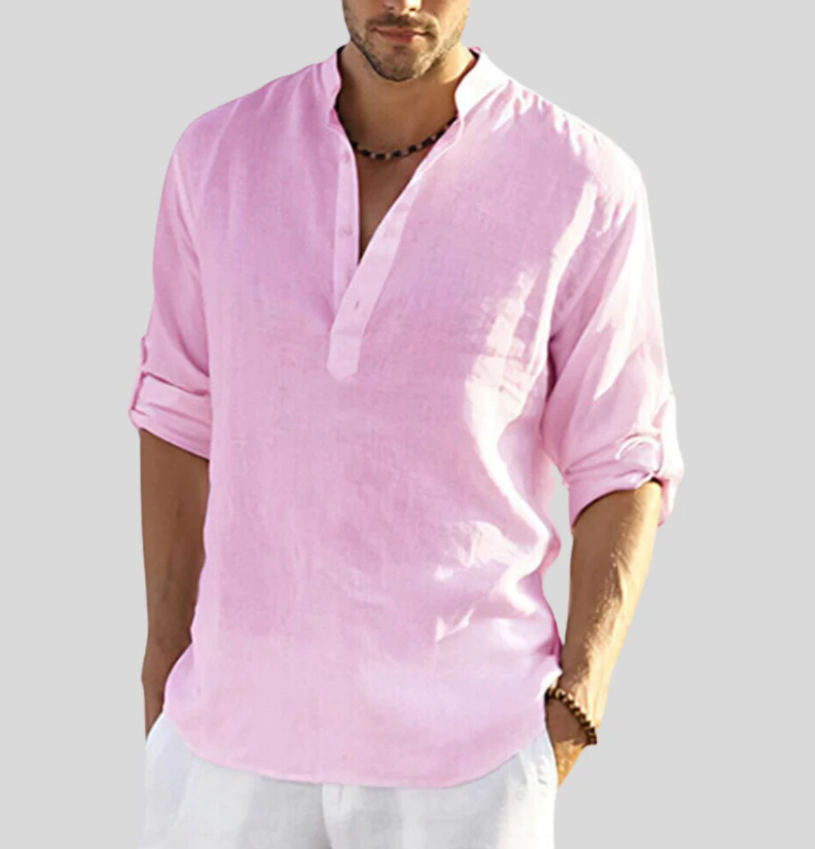 Men’s Casual Linen Henley Shirt